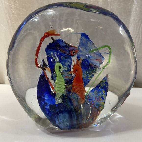 Murano‎ Style Art Glass Paperweight Aquarium Fish Seahorse Colorful Decor - Picture 2 of 8